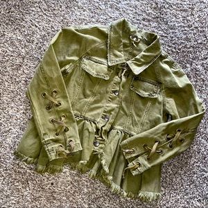 Free People Green Denim Peplum Jacket